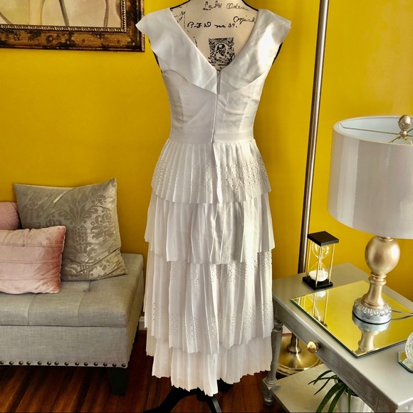Tiered Lasercut Ruffle White Dress| - Picture 9 of 11